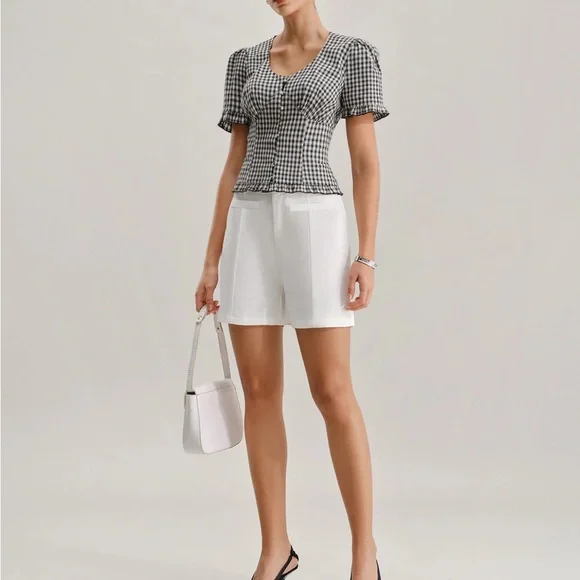 Rihoas Black Plaid V Neck Ruffle Blouse - Picture 4 of 9